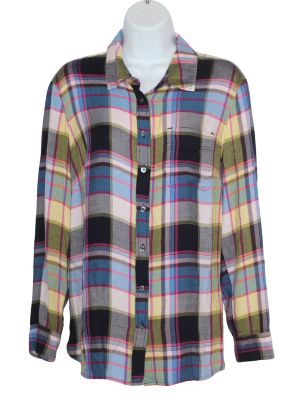 Talbots long sleeve plaid button up blouse split back classic casual preppy